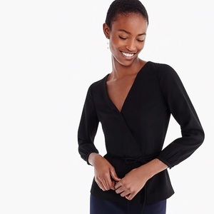 J.Crew Drape Faux-wrap Crepe Top Black